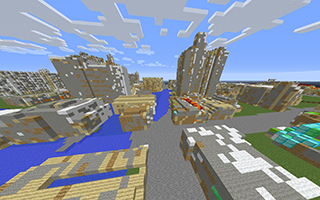 防災教材開発(マイクラ)：再現した都市内の道路冠水箇所